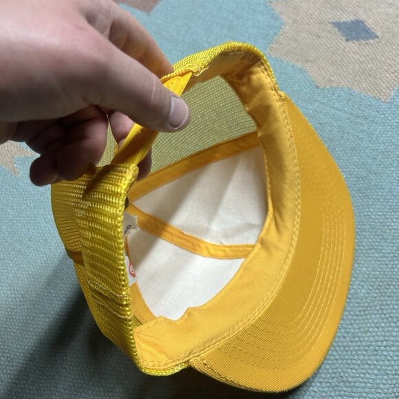 Vintage 80s 90s trucker hat mesh cap blank yellow young an snapback plain - Picture 7 of 8